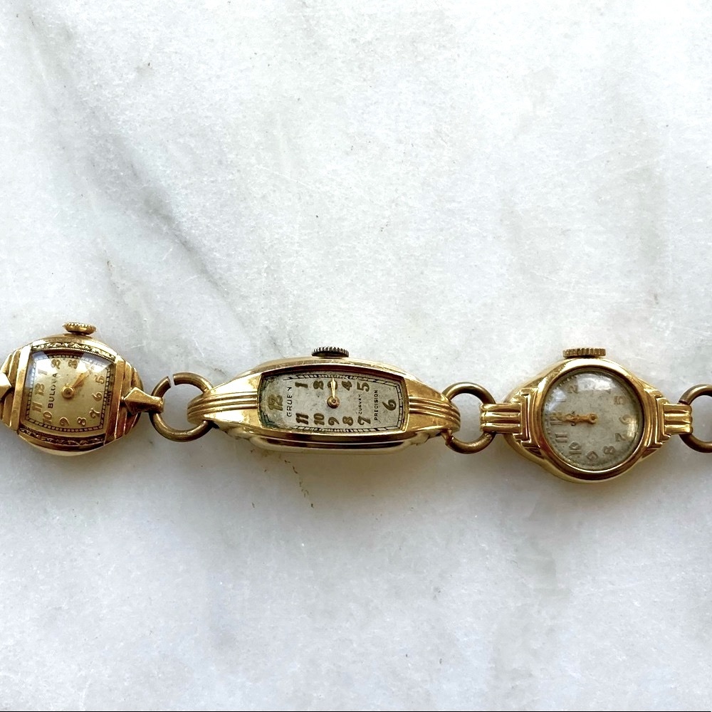 Vintage Antique Bracelet Made of Watches Gold x Stainless Steel Rare